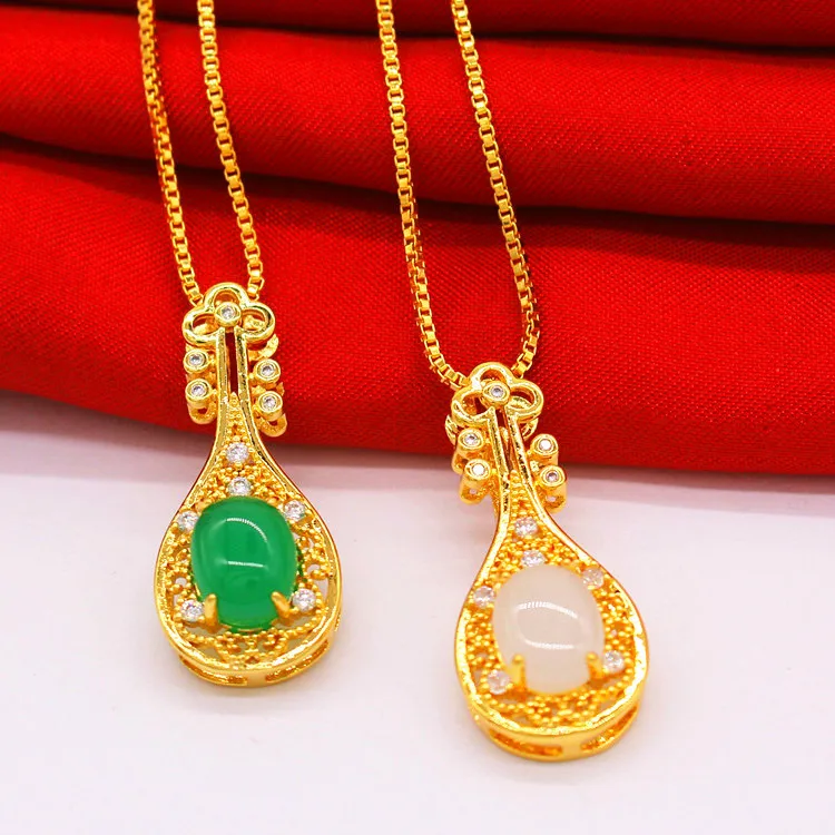 

Light luxury 24K real gold micro inlaid fashion violin emerald necklace Female au9999 gold new collarbone chain jewelry