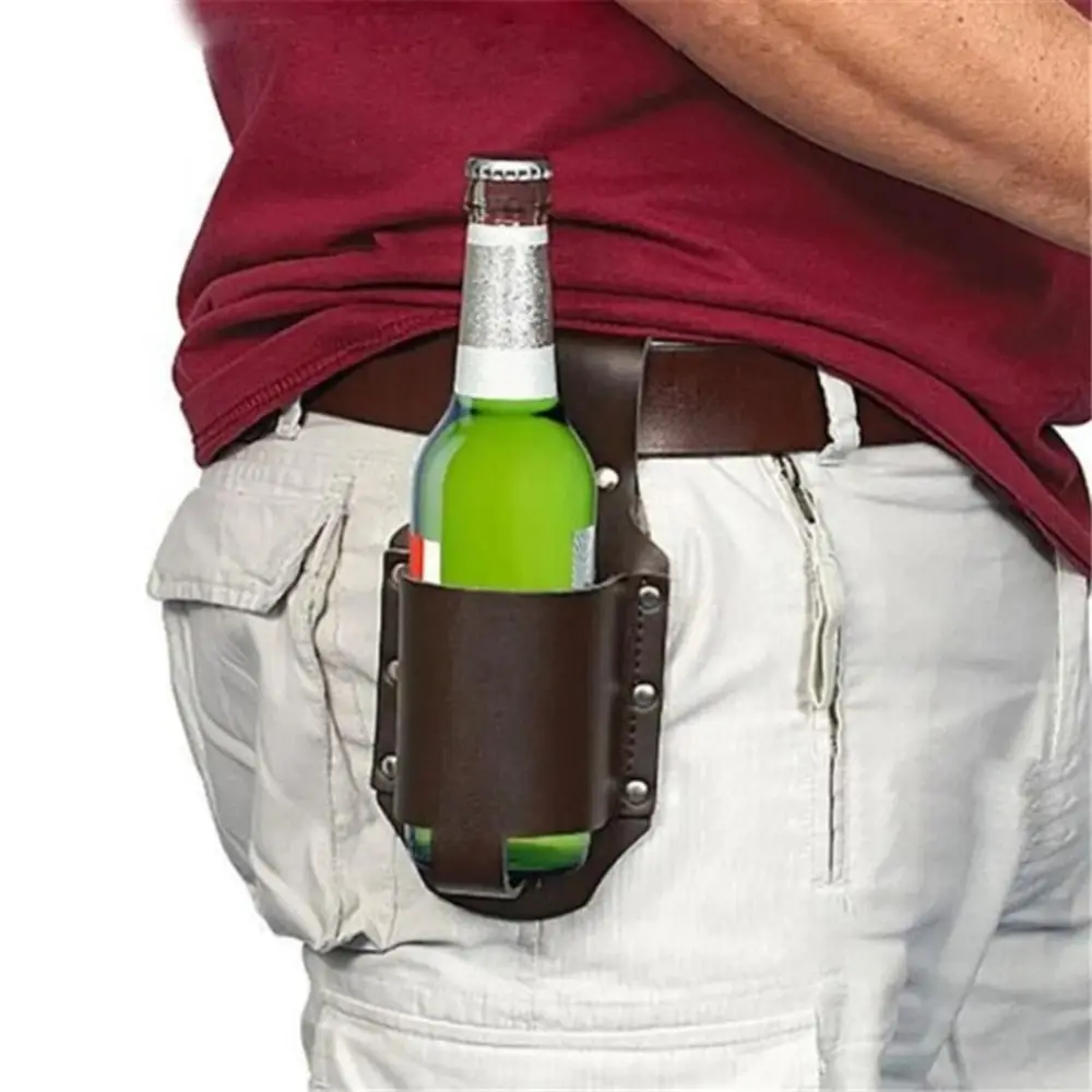 PU Leather Beer Bottle Waist Holster Waist Hanging Style Portable Outdoor Drink Bottle Case Leather Cup Belt Bag Beer Belt Bag