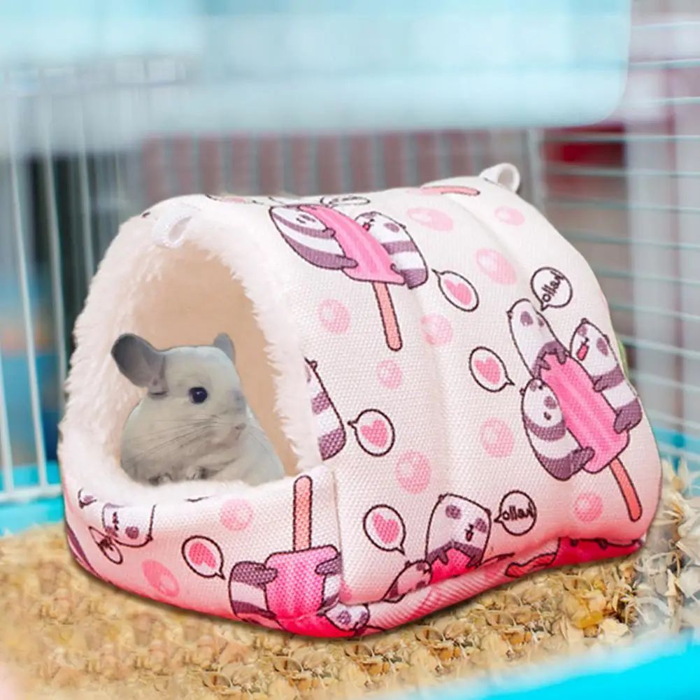 Weather Pet Bed Cozy Cartoon Print Winter Nest for Small Plush Resistant Bed for Hamsters Rabbits Squirrels Parrots Birds