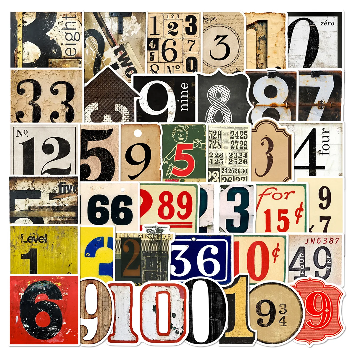 

50PCS Faded Retro Digital Stickers Material Decorative DIY Notebook Water Cup Skateboard iPad Waterproof Sticker Kids Toy