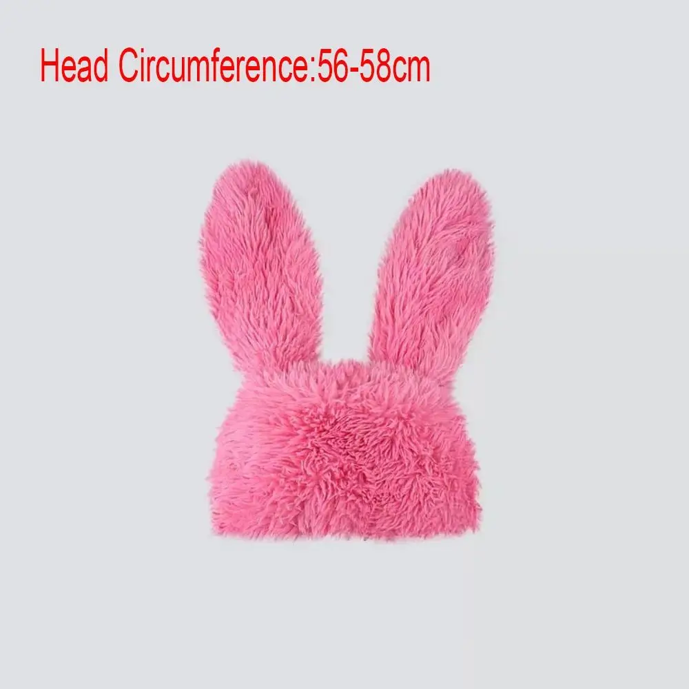 Korea Design Lovely Big Rabbit Ears Plush Beanie Hat Women Autumn and Winter Warm Protective Ear Novelty Knitted Cold Hat Wigs