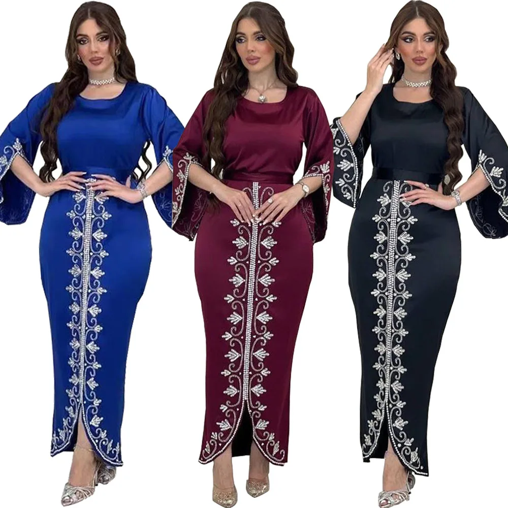 Eid Party Morocco Evening Dresses Elegant for Women Muslim Ramadan Abaya Dubai Diamond Kaftan Robe Vestidos Turkey Gown Jalabiya