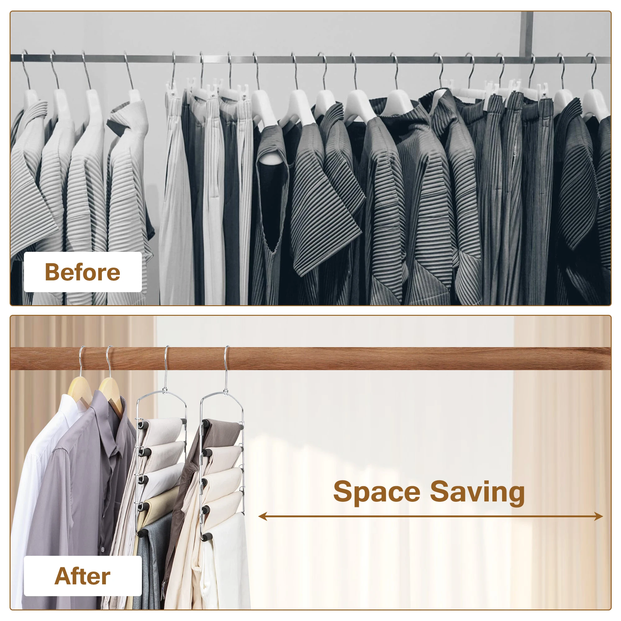 5-Layer Multi-Functional Clothes Hangers Multiple Layers Space Saving Jeans Pant Rack Non-Slip Closet Storage Organizer