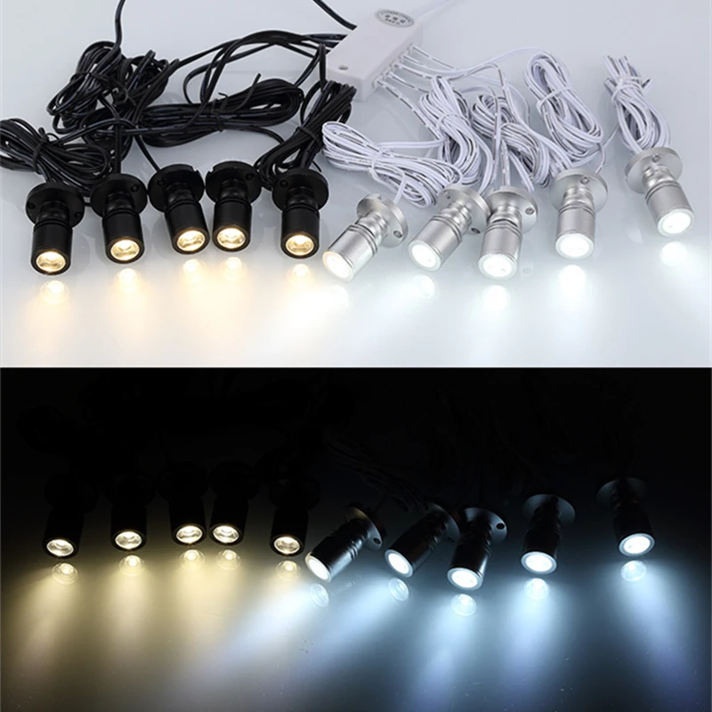 Mini DC5V foco LED, lámpara de armario para escaparate de joyas, Kit de iluminación de atenuación de 1W, ángulo ajustable, foco de aluminio, enchufe