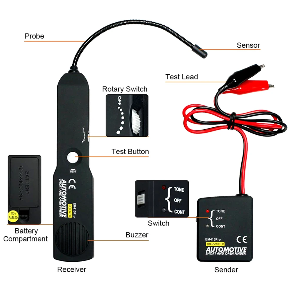 Testeur de fil de câble automobile, détecteur ouvert court, outil de réparation, testeur de voiture, diagnostic de testeur, détecteur de ligne de tonalité, réparation de voiture, EM415pro