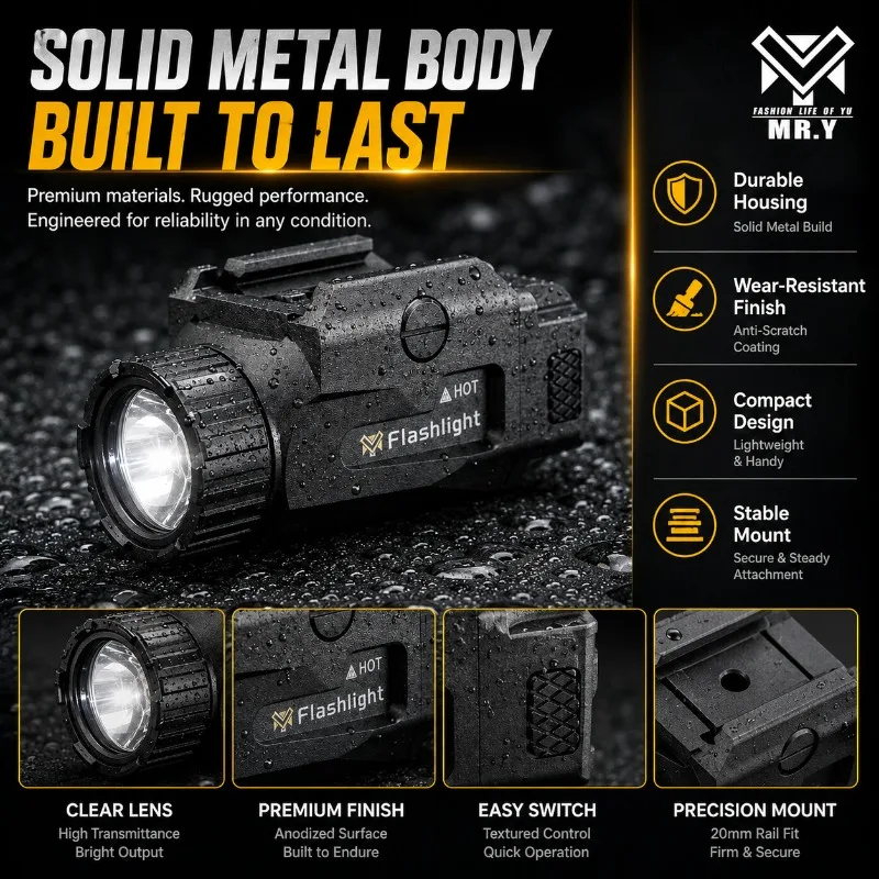 Type‑C Fast‑Charging Mini Rail‑Attached Light, 800 Lumens Red Marker Metal Hobby Model Decoration Part