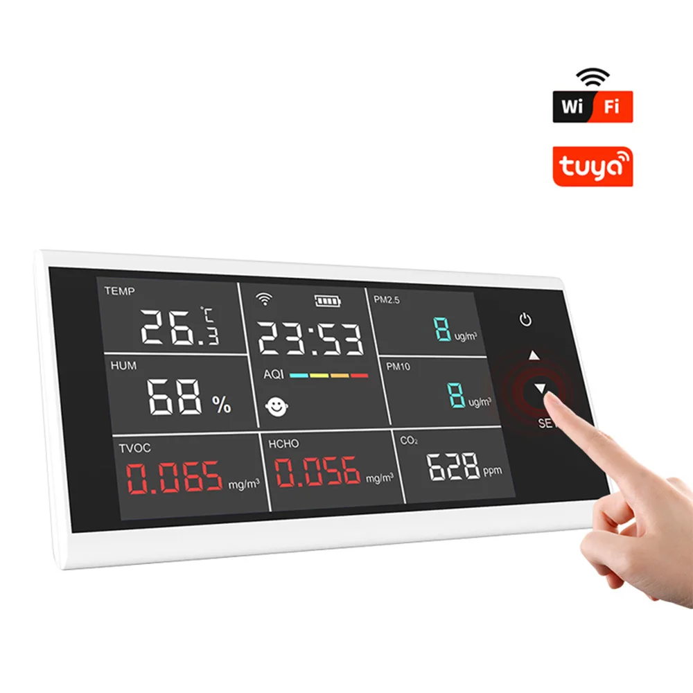 

Dienmern DM155C-WIFI 9 in 1 Industrial Air Quality Detector Car Inspection Air Monitor with Touch Display Tuya WIFI Connection