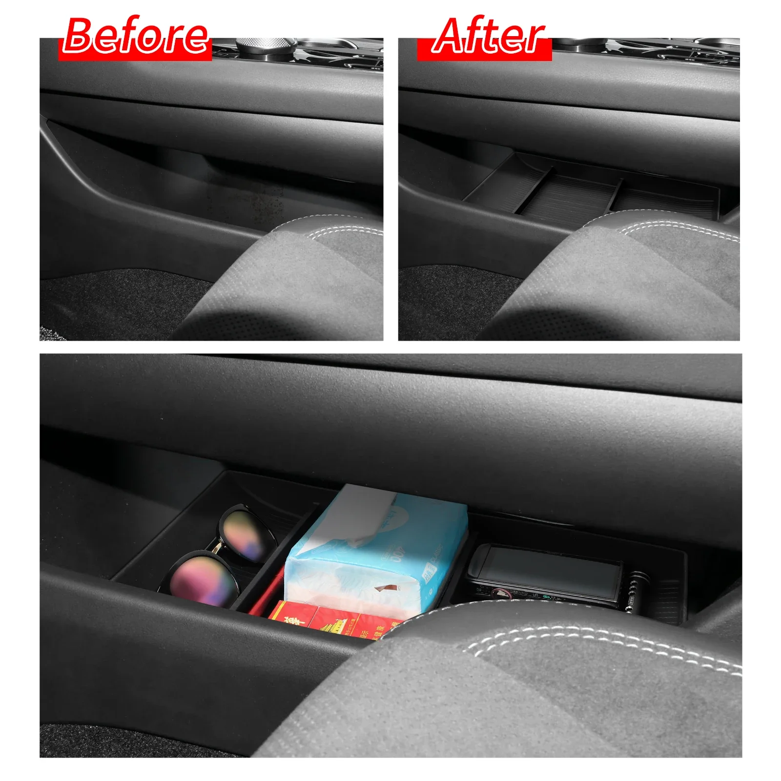 Center Console Storage Box Car Central Lower Layer Tray Silicone Accessories Tidying For Lexus RZ 2023 2024 2