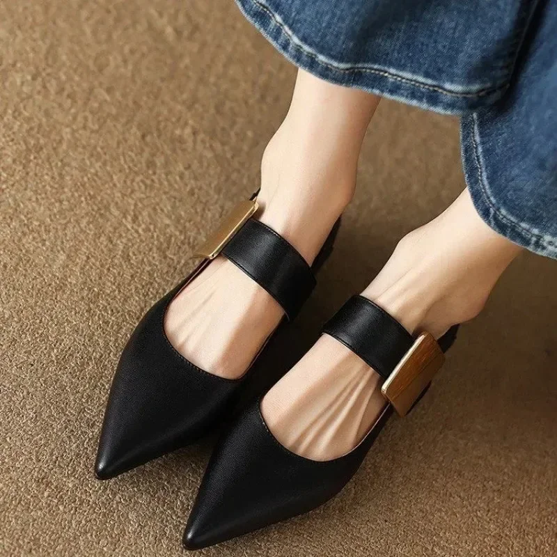 Women Nature Suede High Thick Heels SmallHut New Spring Black Apricot Square Toe Pumps Elegant Lady Metal Decoration Shoes