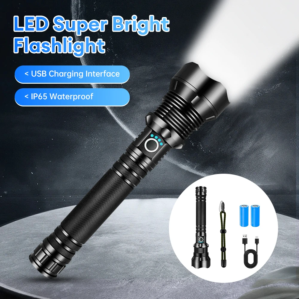 XHP90 Most Powerful 25000000LM LED Military Tactical Flashlight USB Rechargeable Super Bright Zoom Torch Camp Lamp