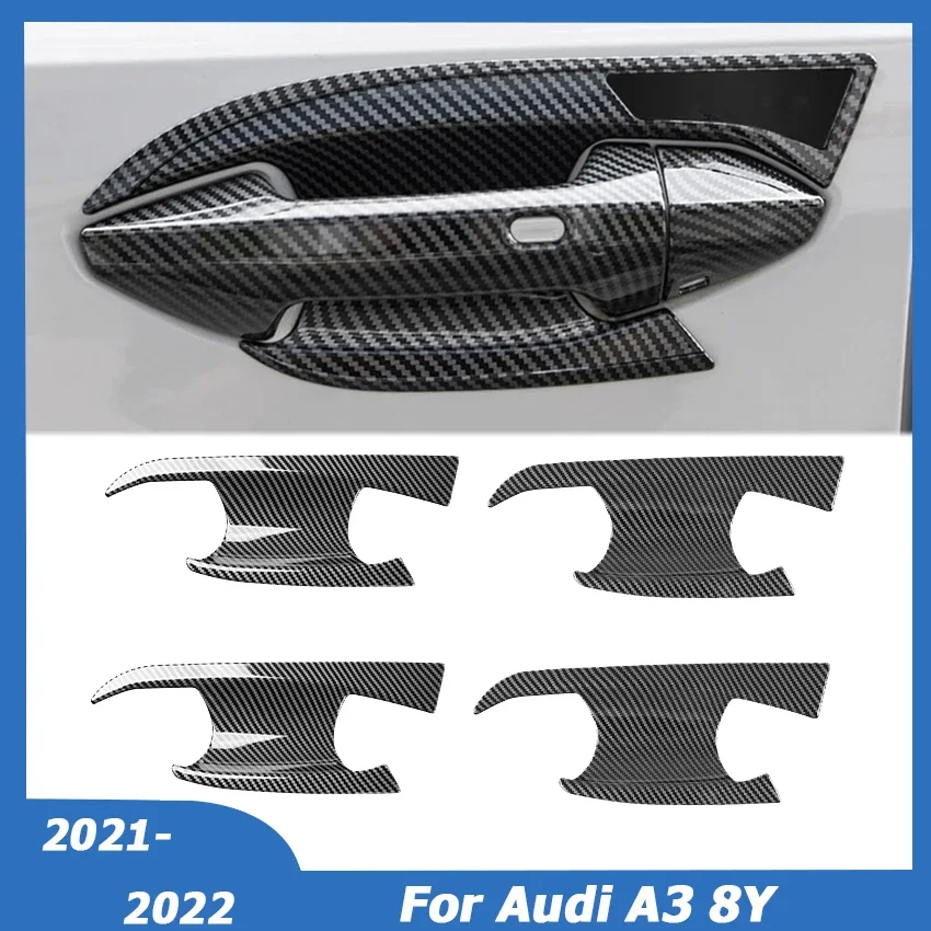 

4PCS/SET For Audi A3 8Y Sedan Sportback 2021 2022 Door Handle Bowl Cap Pull Doorknob Catch Decoration Cover Trim Car Accessories