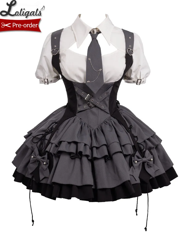 Pre-order Punk Style Lolita Layered JSK Dress Gray Mini Suspender Dresses ~  Mechanic 2.0 by OCELOT