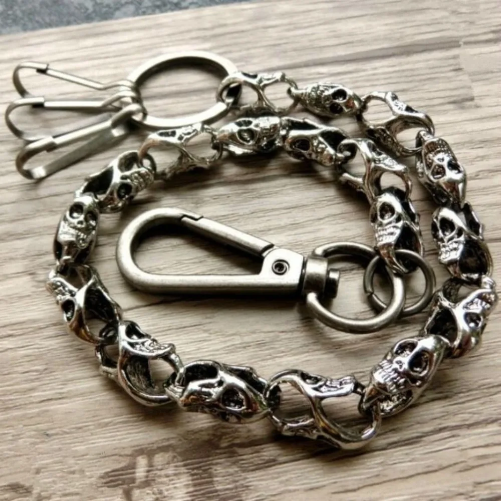 Alloy Gothic Punk Heavy Waist Chain Silver 40/60cm Men Skull Wallet Chain Durable Biker Riding Rock Fashion Accessories