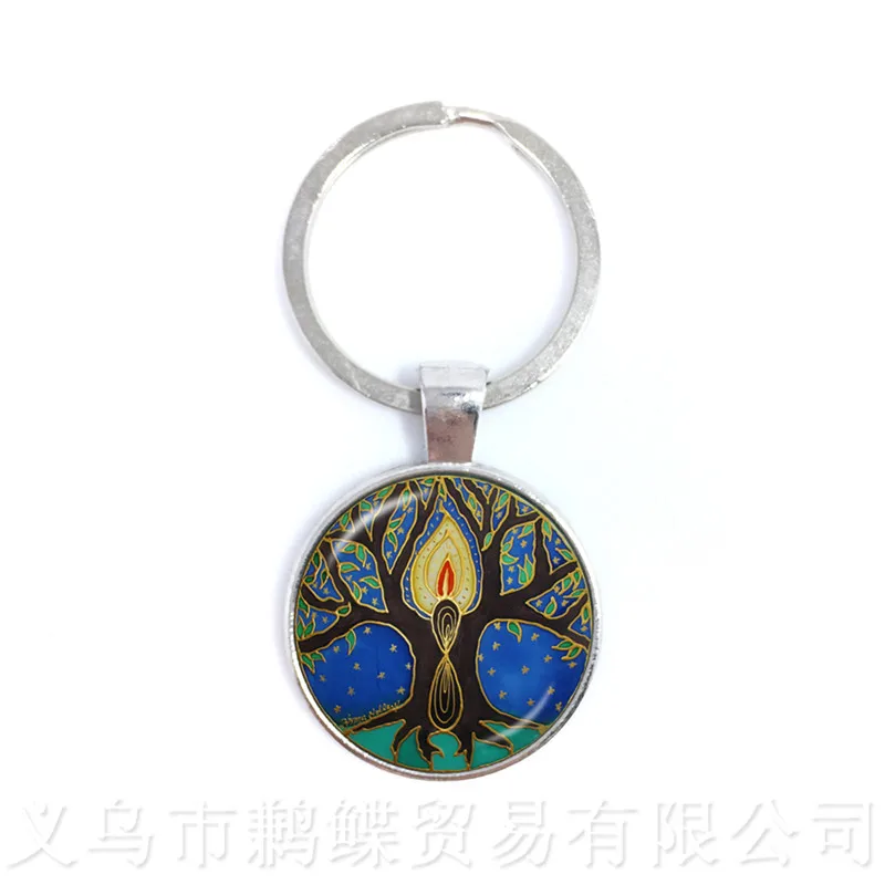 Tree Of Life Keychains Glass Dome Tree And Bird Glass Ornaments Gift For Friends Keyring