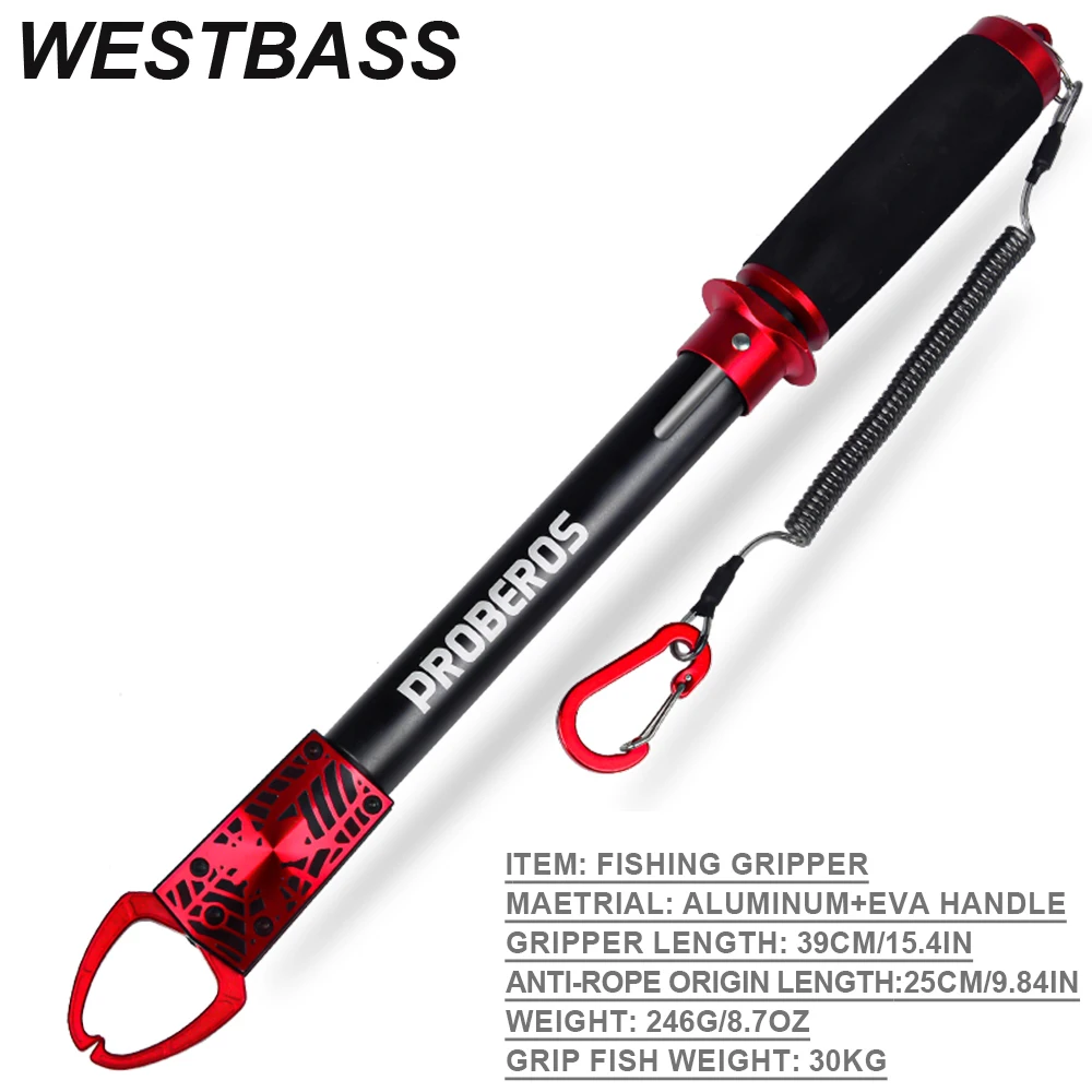 

WESTBASS Aluminum Alloy Fishing Gripper 30KG Fish Controller With Anti-slip Rope Anti-rusty Fish Lip Grips Grabber Clamp Peche