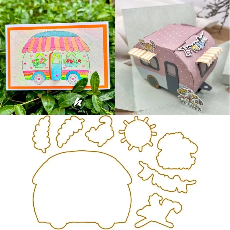 Wal mit Papierbooten, Wohnwagen-Stempel und -Schablonen – Neuheit 2026 für Scrapbook, Tagebuch, Dekoration, Prägeschablone, DIY-Grußkarten