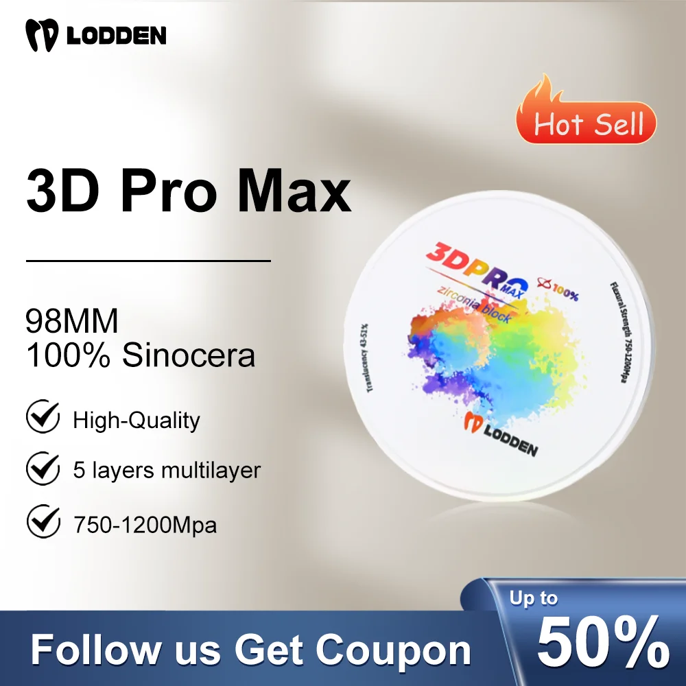 

Lodden 3D PRO MAX Dental Zirconia Block Multilayer Vita16 Color Dental Lab Denture Dentist Material for CAD CAM 98mm Open System