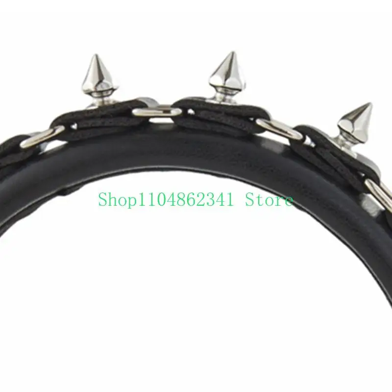 

652F Rock Headband For Men Spiked Headband Gothic Tiaras Rivet Headband Steampunk Punk Headband Leather Spiked Headpiece