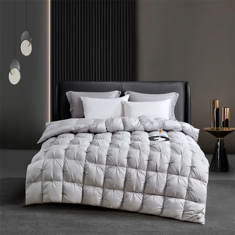 

High Grade 100% White Goose Down Quilt Winter Warm Feather Duvet Queen King Cozy Lightweight 3D Bread Comforter Pinch Pleated