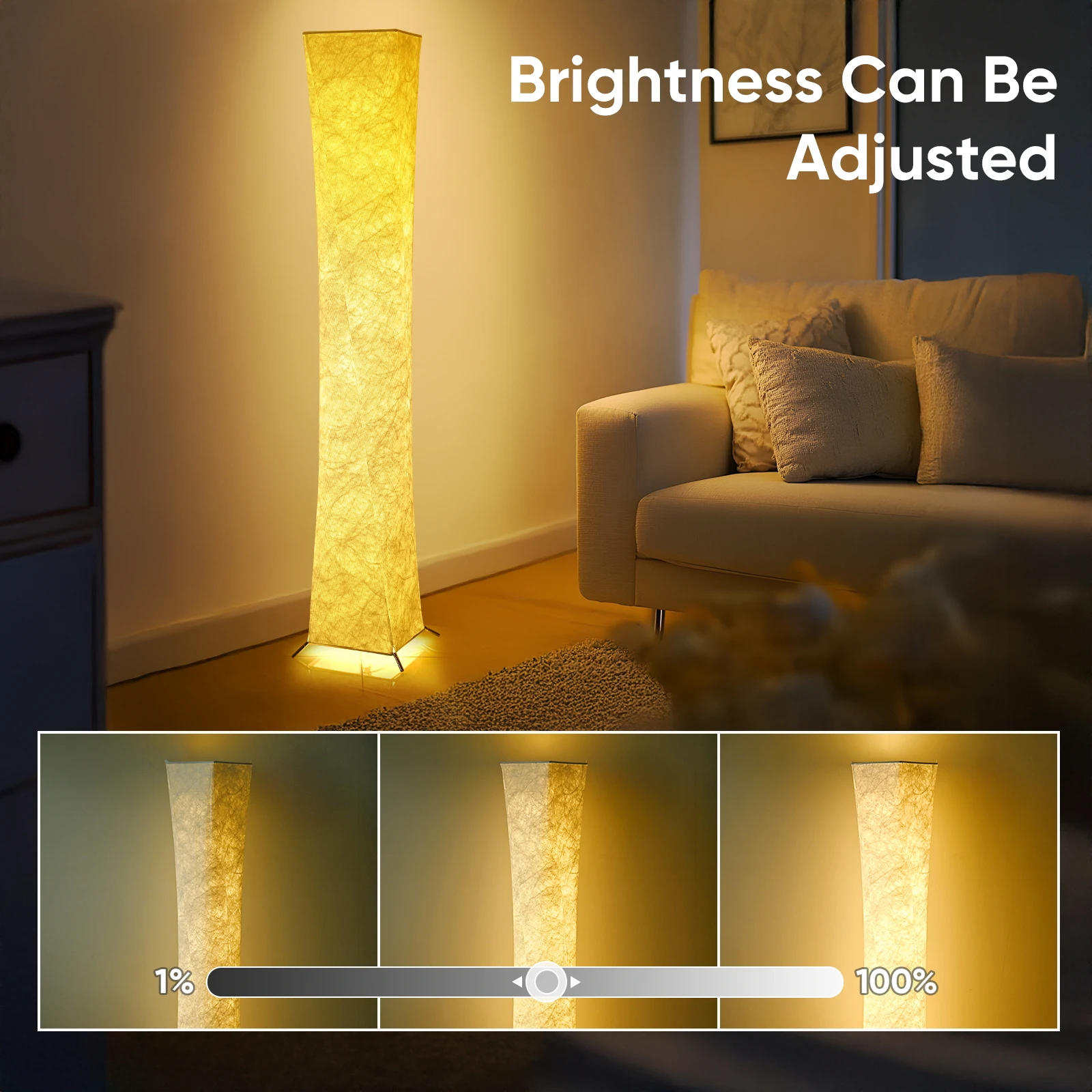مصباح أرضي خفيف ناعم، 52 بوصة تصميم بسيط حديث ضوء دافئ نحيف 3000K LED Tyvek قماش الظل مصباح قائم لغرفة المعيشة Bedro