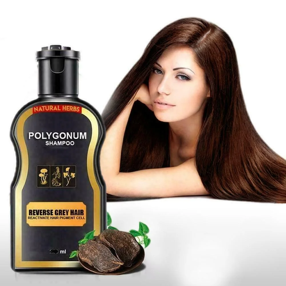 200ml Reverse Grey Hair Darkening Natural Polygonum Shampoo Black Hair Shampoo Anti Gray Hair Treatment White Removal Herbal