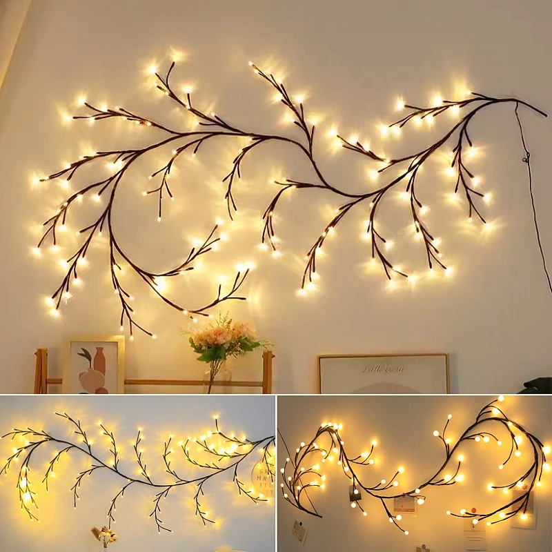 144Led 2.3M Willow Branch String Light DIY Plant Vine Tree Wall Mounted Strip Lamp Outdoor Christmas Wedding Decor Fair Lighting