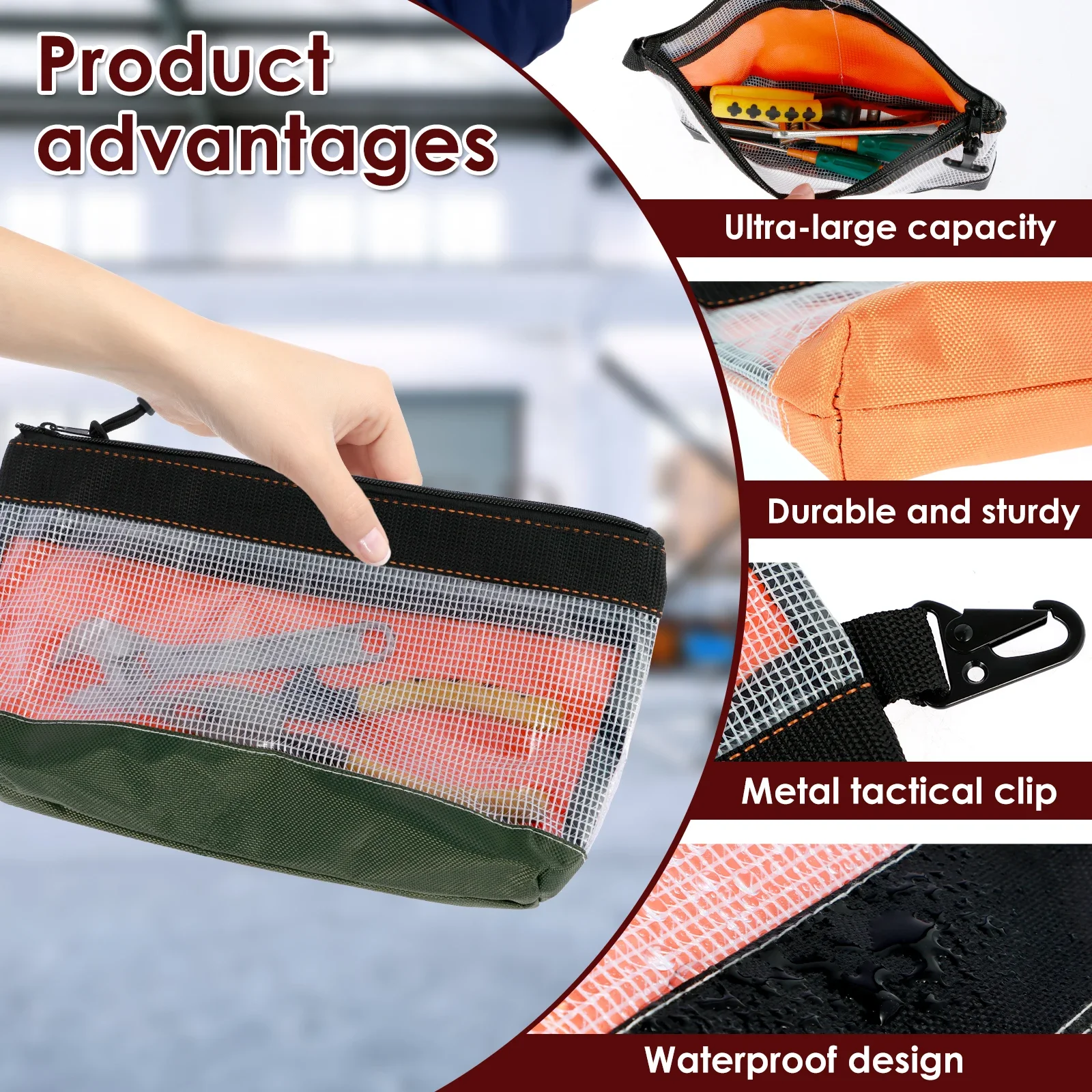 4Pcs Clear Tool Pouch Waterproof Oxford Cloth Small Tool Bag Anti-Static Tool Storage Organizer Durable Tool Pouch Bag Zipper