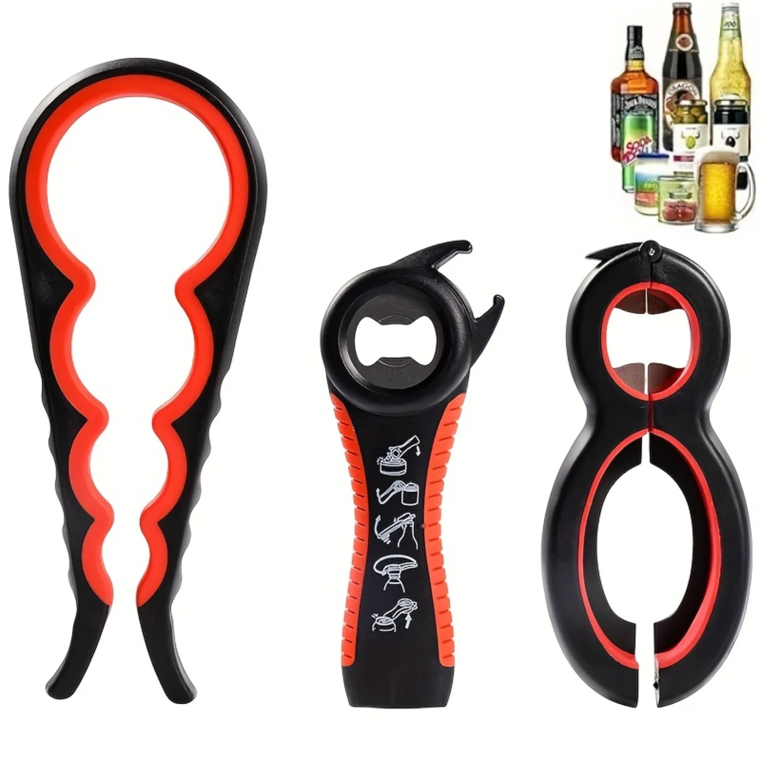 3pcs/set Bottle Opener Set, Jar Opener For Weak Hands, Can Opener For Seniors With Arthritis - Kitchen Accessaries & Party Suppl