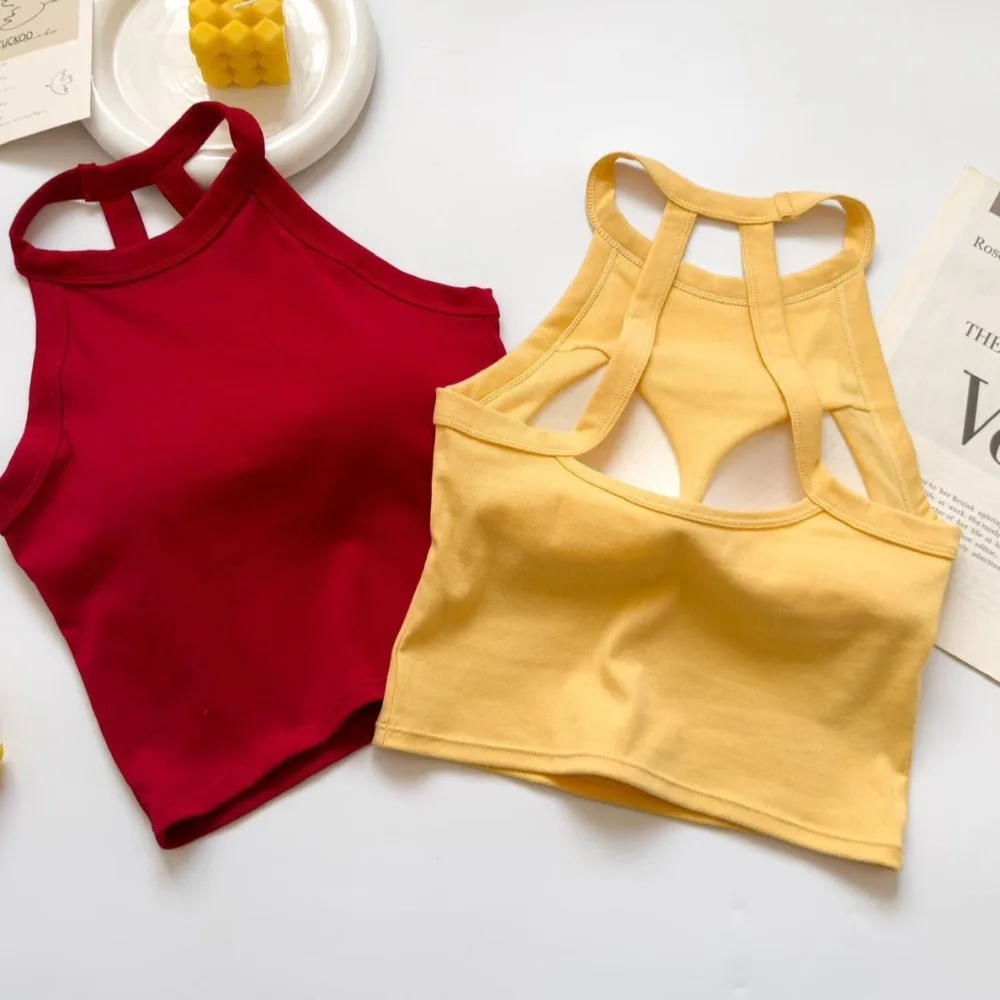 

Fashion Halter Skinny Vest Backless Sleeveless Slim Crop Top Solid Color Streetwear Tanks Tops Women Beach