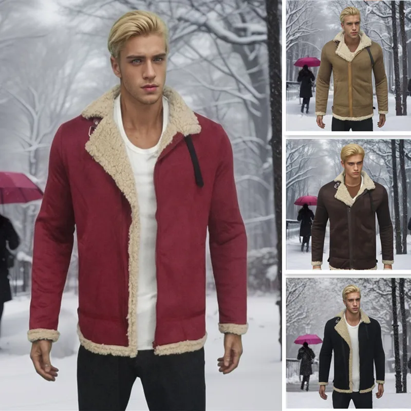 2024New Fur One Lamb Wool Men's Coat Thickened Fleece-Lined Suede Fabric Jacket Wholesale