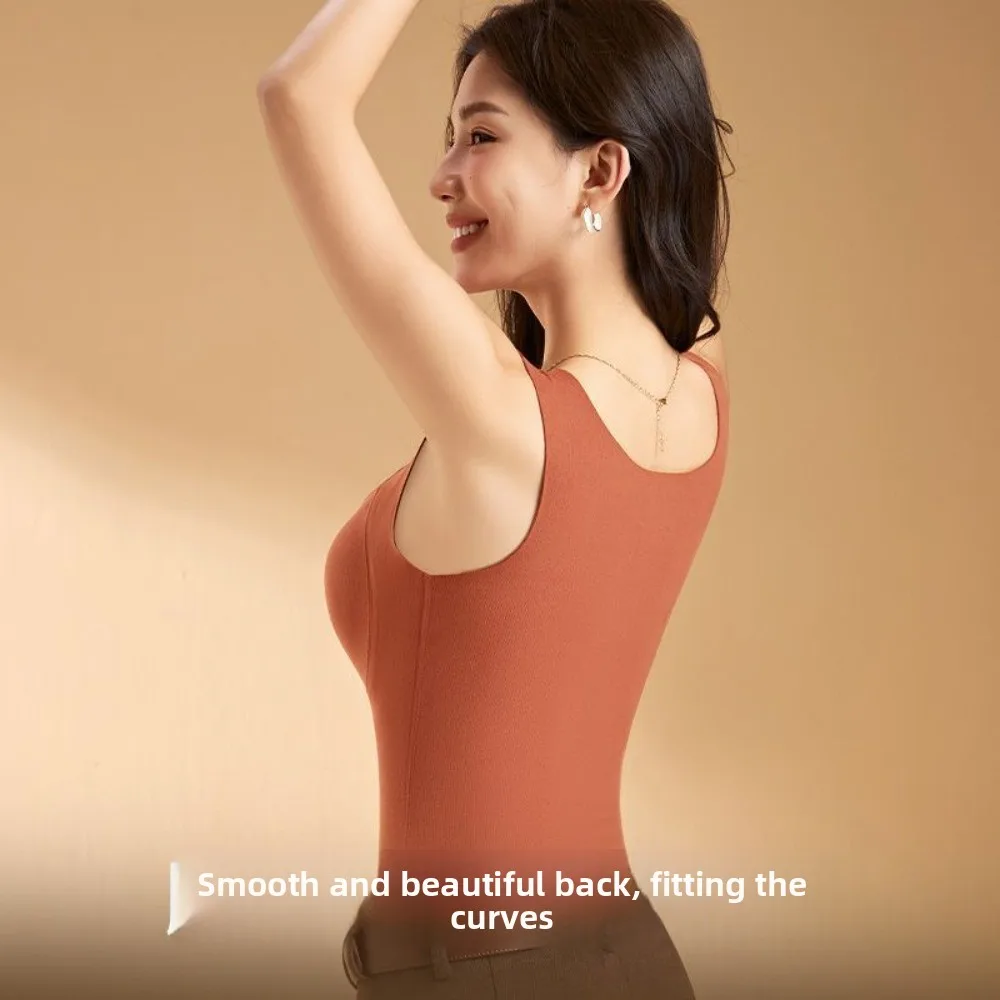 Fashion Slim Fit Seamless Thermal Vest with Fix Pads Pullover Camisoles Tank Top Warm Intimates Bottoming Shirt Women Lady