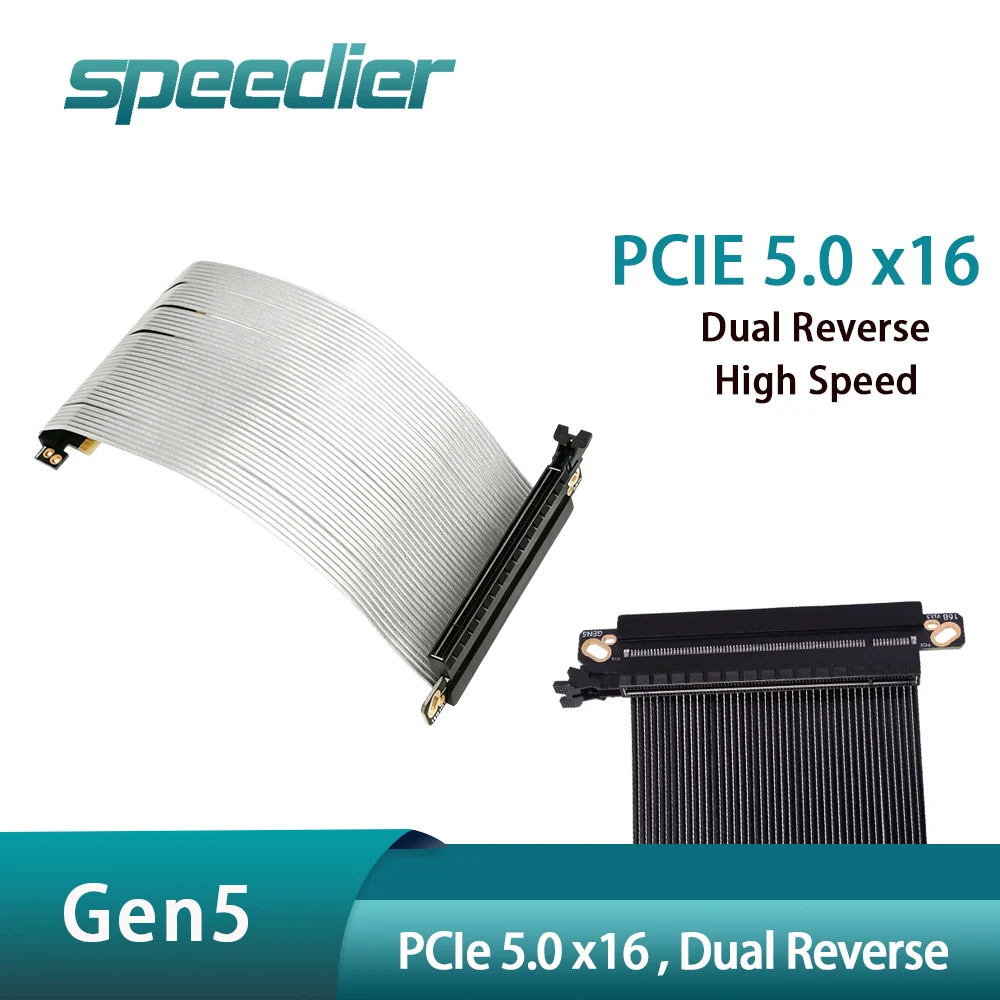 PCIe 5.0 x16 Dual Reverse Riser Cable Gen5 64Gbps High Speed Flat Ribbon Cable for ITX Case SFF GPU Extension customized length