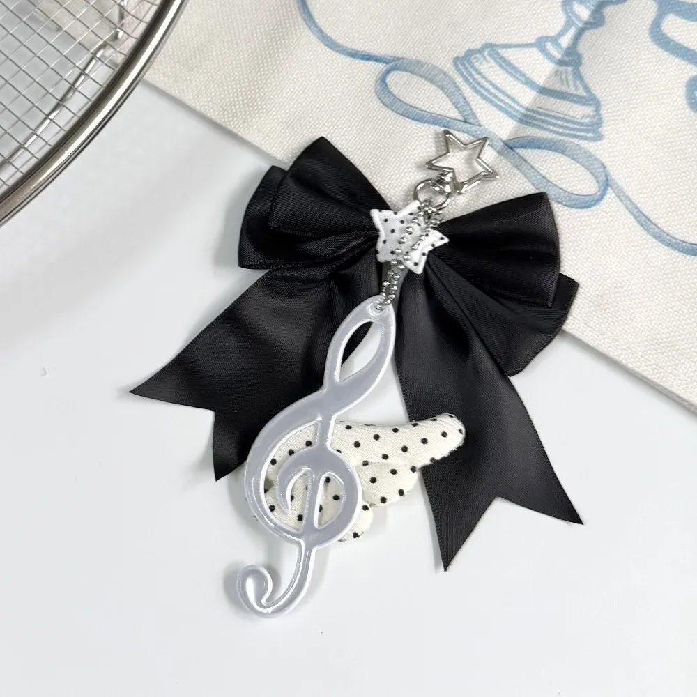 Sweet Girly Music Note Wings Print Bow Polka Dot Keychain Ins Retro Bag Charm Pendant Cute Vintage Accessory for Keys Purse - view 6
