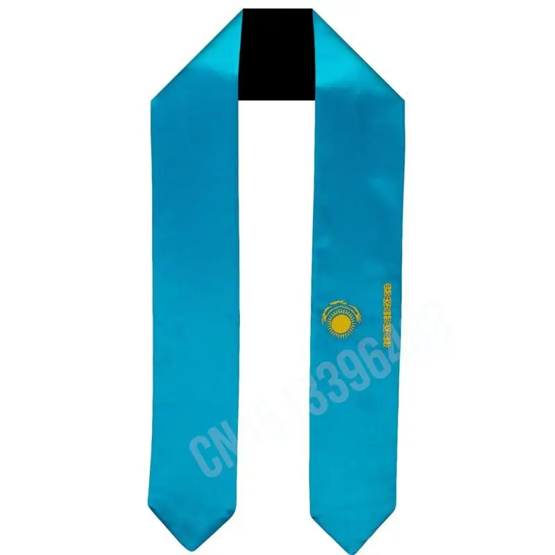 Kazakhstan Flag Scarf Top Print Graduation Sash Stole International Study Abroad Adult Unisex Party Accessory