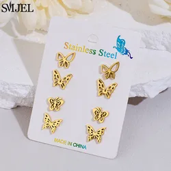 4Pairs/Lot Unique Stainless Steel Stud Earrings Small Butterfly Earring Sets for Women Summer Design Jewelry Personality Gifts