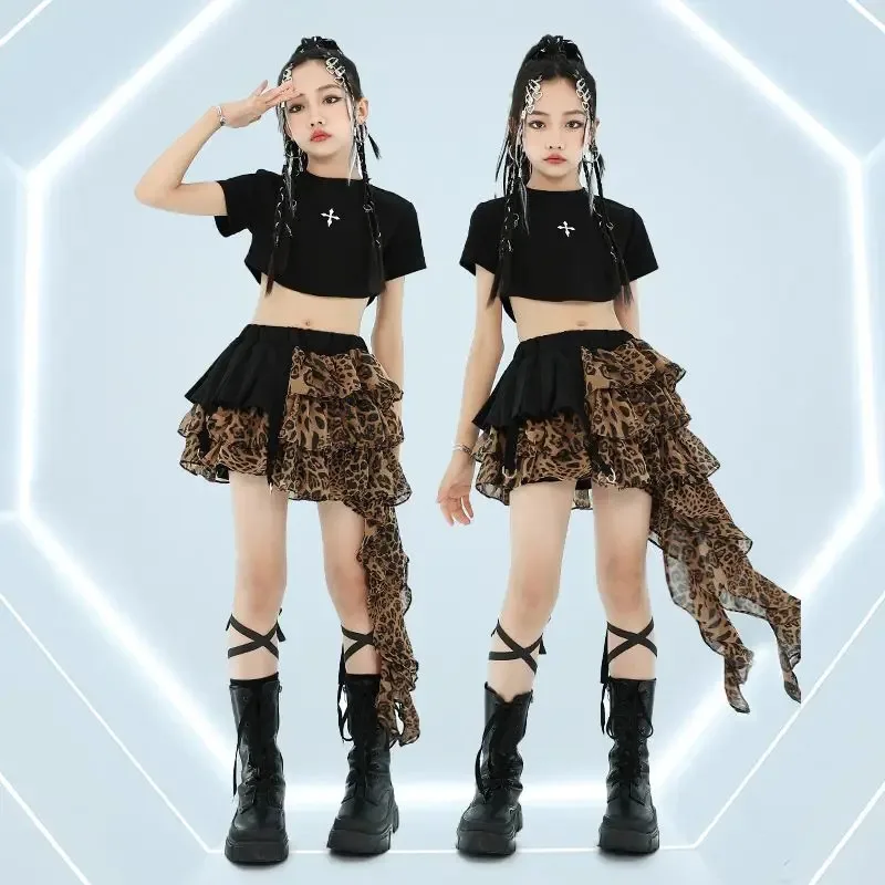 

2024 Kids Hip Hop Dance Costumes Black Loose T-Shirts Skirts Streetwear For Girls Boys Jazz Performance Stage Wear