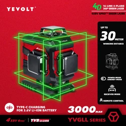 YEVOLT-Máquina de Auto-Nivelamento de Controle Remoto, Ferramentas Horizontais e Verticais, Nível Laser Verde, 4-Plane, 4D, 16 Linhas, YVGLL4XS16