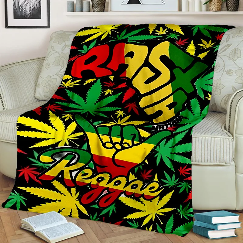 Reggae Music Maple Leaf Weed Plants Blanket,Soft Throw Blanket for Home Bedroom Bed Sofa Picnic Office Hiking Leisure Nap Cover