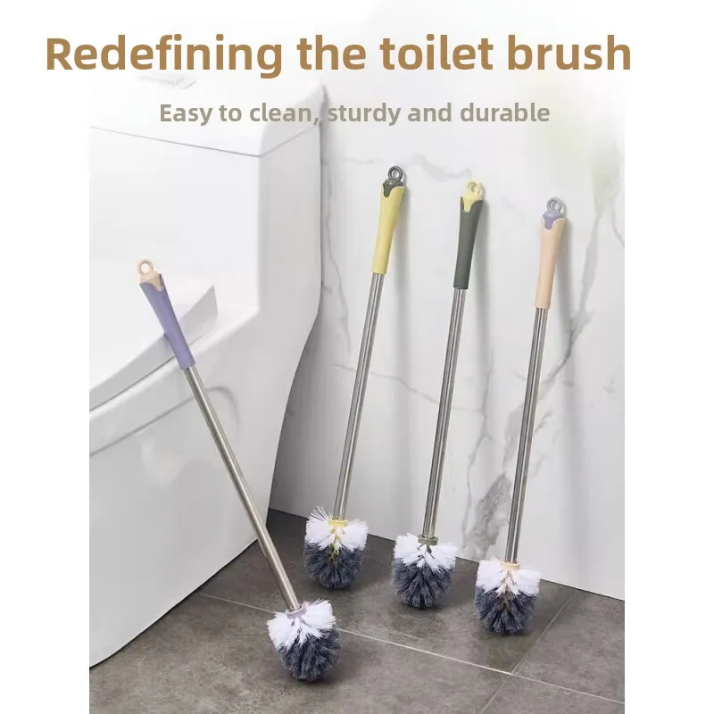 Household toilet brush round square thickened plastic, stainless steel handle toilet brush, curved gap sanitary brush