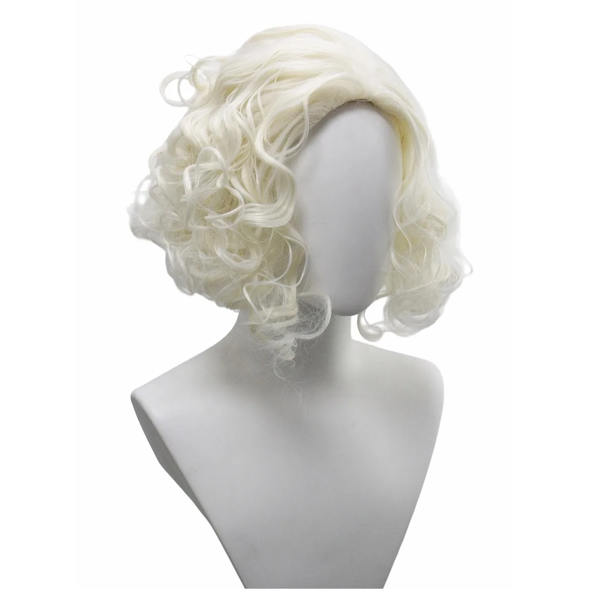 Platinblonde kurze lockige Bob-Perücke aus Synthetik mit Seitenpartie für Damen, Retro 50er Jahre, Halloween-Party, Cosplay-Kostüm, Haarteil – Detail 4