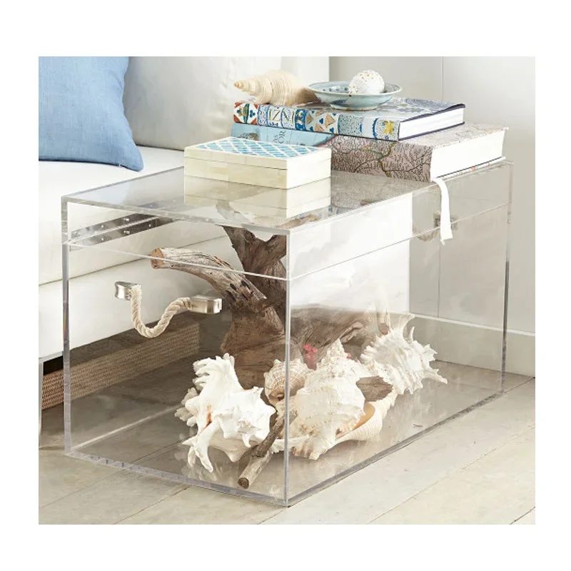 Clear Acrylic Home Large Capacity Storage Box Trunk Console Table Acrylic Coffee Console Table Trunk with Metal Accessories