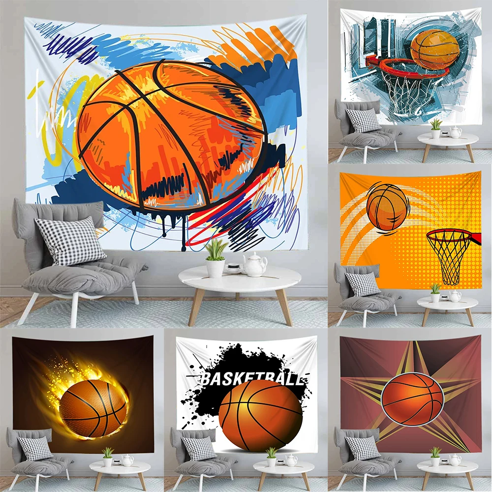 Basketball pattern tapestry boy's bedroom sports theme background cloth home decoration living room wall hanging cloth