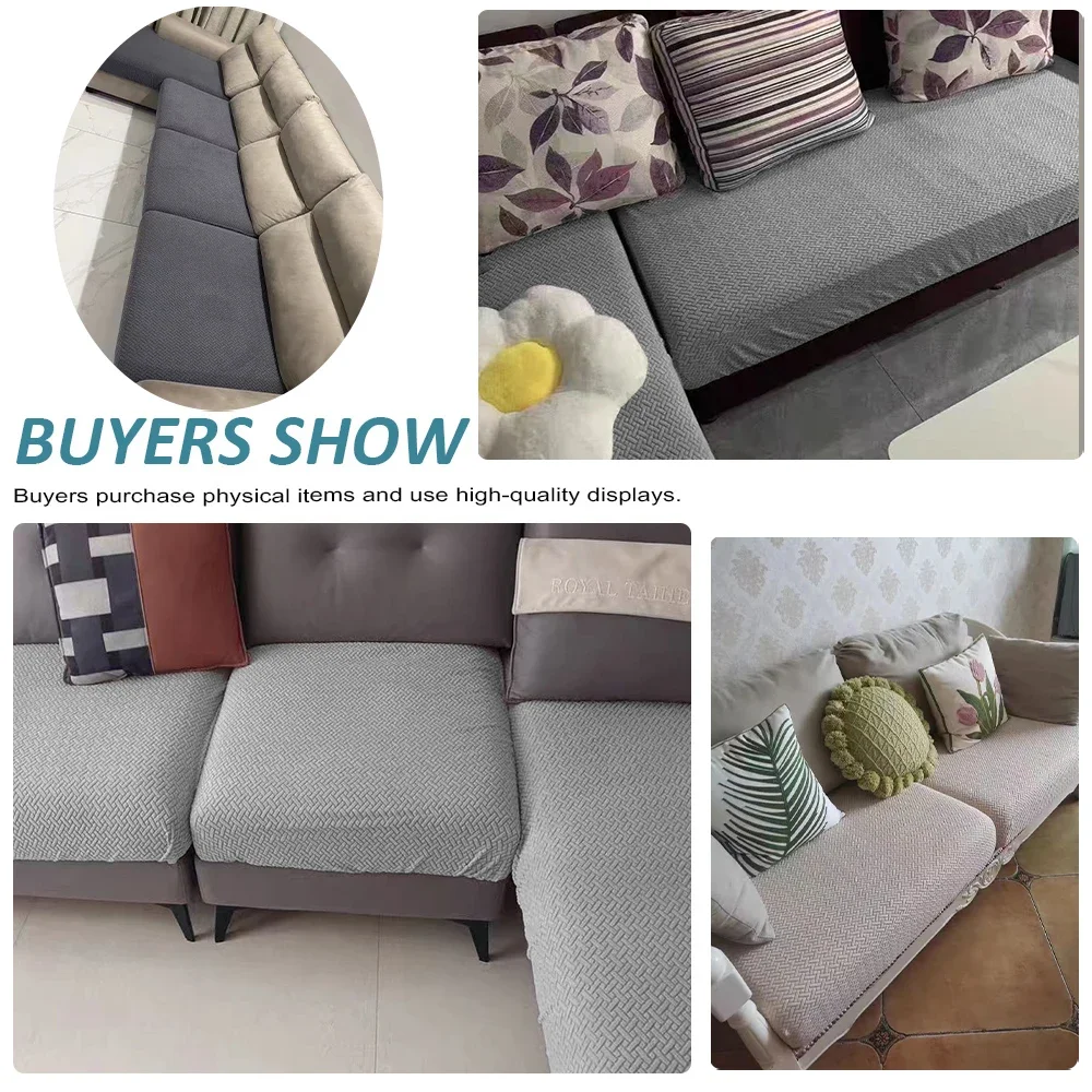 Elastischer Sofabezug für Wohnzimmer, Jacquard, solider Sofa-Sitzbezug, grau, waschbar, Sitzkissenbezug, Möbelschutz, Schnitt – Detail 3