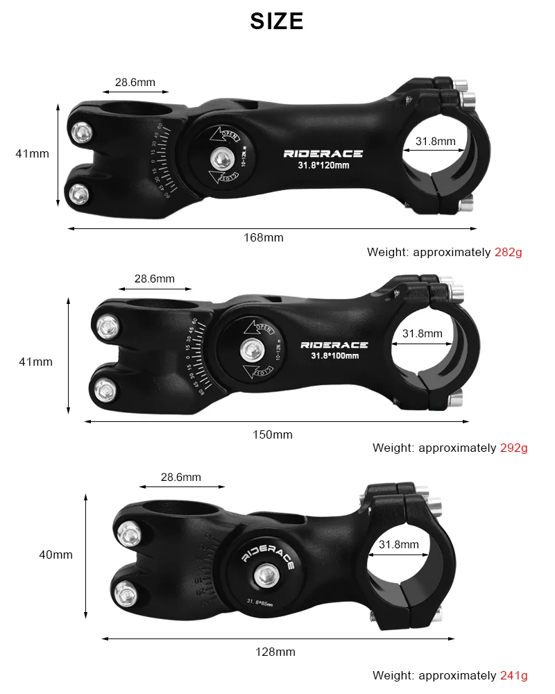 RIDERACE Bicycle Stem Road Mountain MTB Bike Table 85/100/120mm Rod Adjustable Front Fork Stem for 31.8mm Handlebar Power Parts