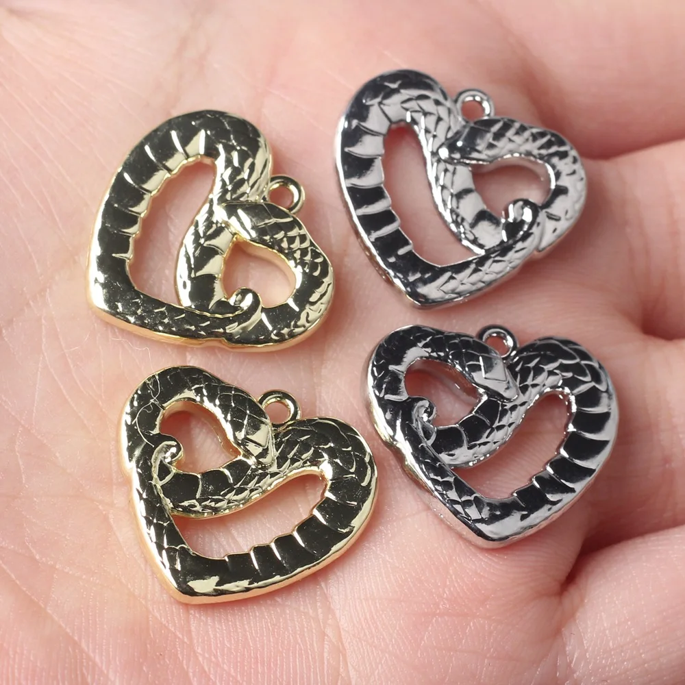 10pcs Alloy Snake Shape Heart Pendant Earring Ornament Necklace Bracelet Jewelry Making DIY Accessories Craft Fashion Component