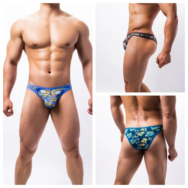 

Men's Sexy Brief Gays Low-rise Bulge Pouch Underwear Printed Ice Silk Thin Quick Dry Cool Feel Panties Youth High Fork Underpant