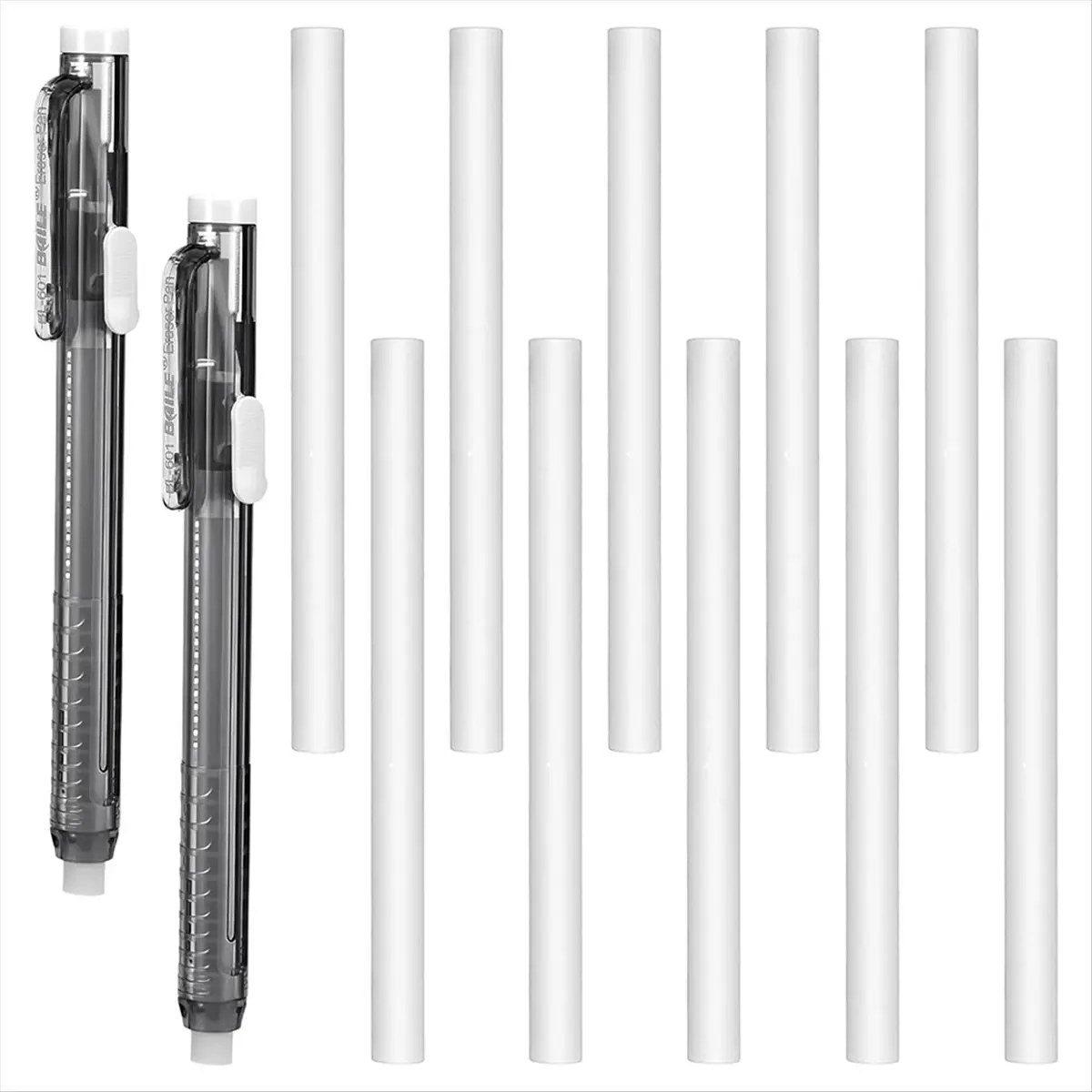 AT16 12 Pcs Retractable Mechanical Eraser Pen Pen-Style Erasers Precise Erasing Pens White Pencil Eraser Refill