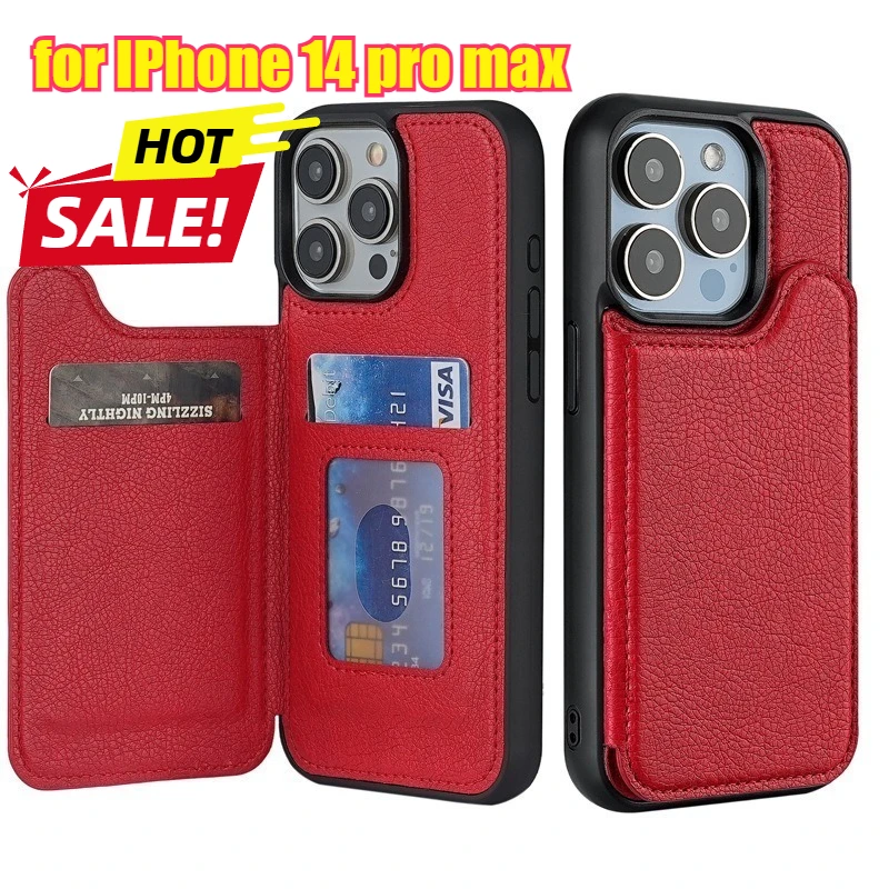

Leather Case for IPhone 14 pro max with Card Slot Flip Cover Card-holding Phone Case Tective Cover
