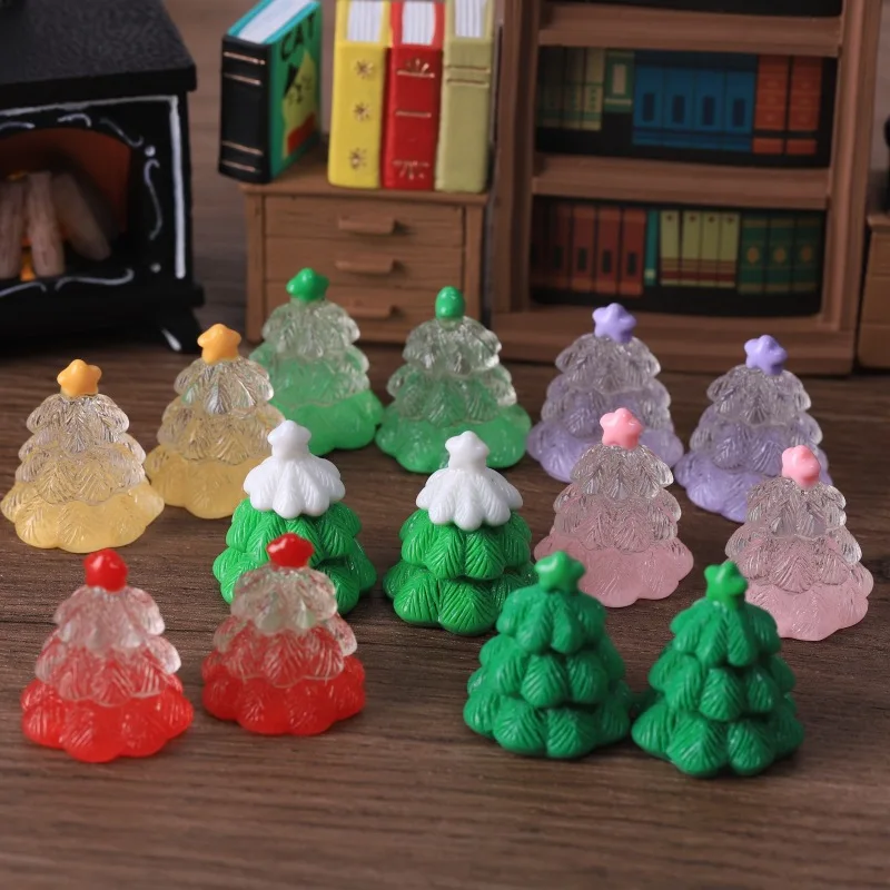 3pcs Mini Snow-Capped Christmas Tree Model Miniature Scene DIY Pendant Resin Accessories Dollhouse Ornament Desktop Decor