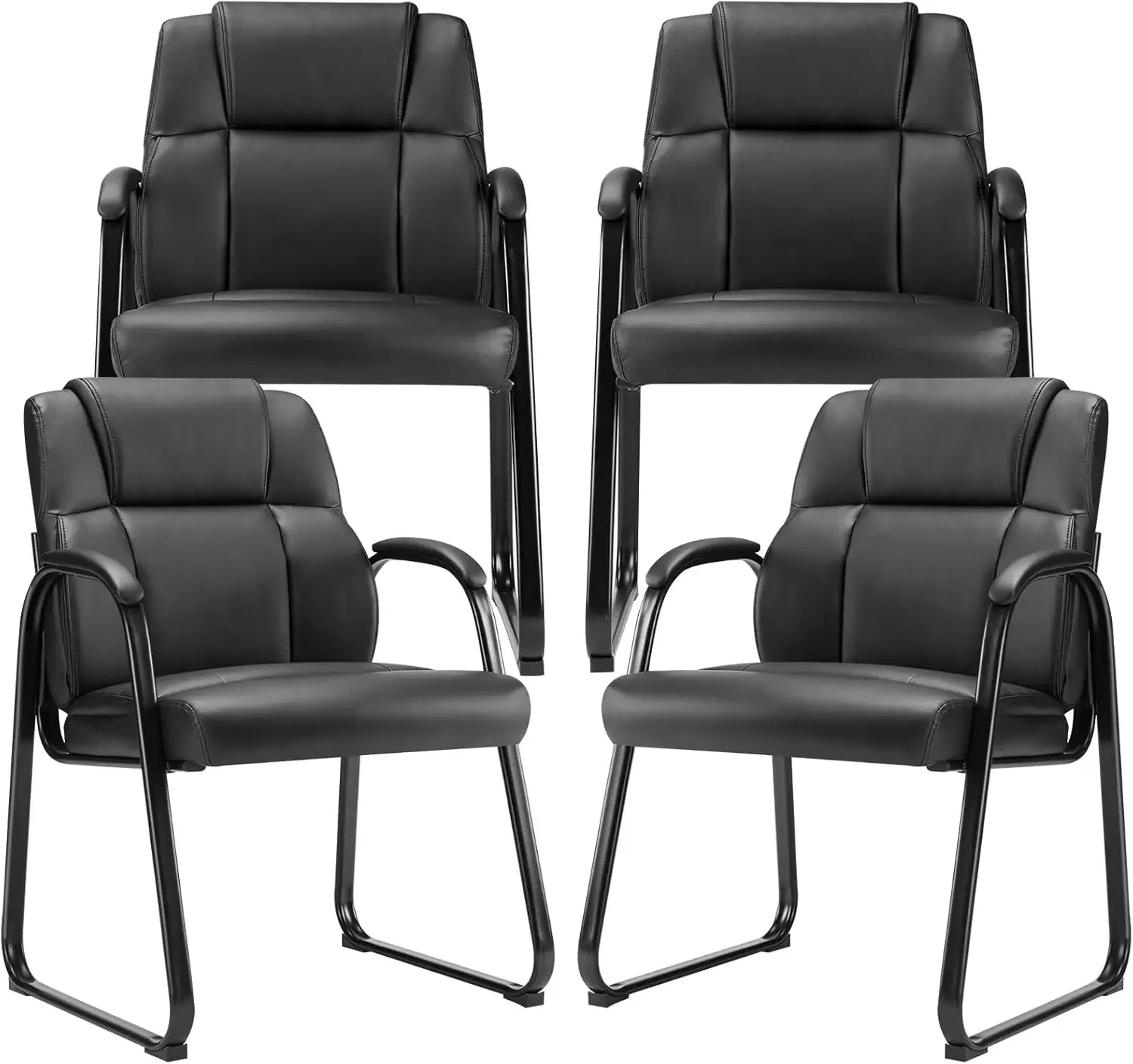 Waiting Room Chairs Set of 4, Leather Stationary Office Guest Chair No Wheels, Comfy Padded Arms and Seld Base, for